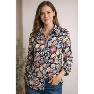 Talbots Floral Cotton Button Down Shirt L Cottagecore Business Casual Classic